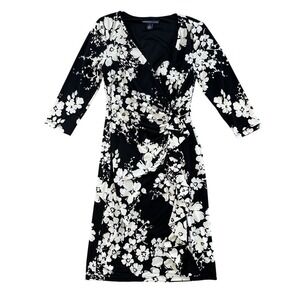 American Living Black White Floral Ruched Faux Wrap Cocktail Dress Size 4 NWT